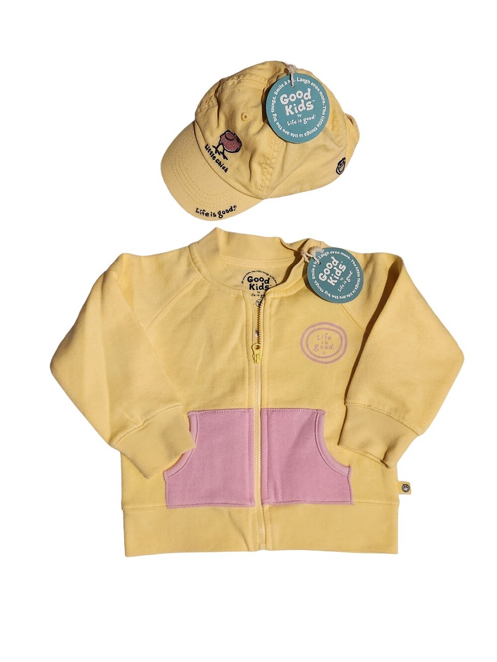 Life is Good NWT Baby Girl 18-24M Yellow Little Chick Zip Jacket Hat Set Cotton